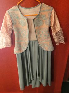 Pastel Pink & Sage  Embroidered Layered Dress