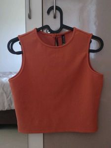 Orange Ribbed Cropped Tank Top