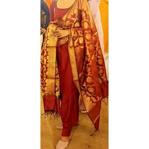 Maroon Cotton Salwar Suit with Ombre Dupatta