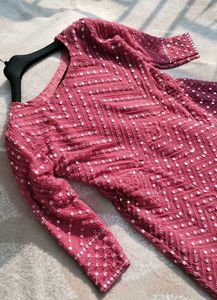 Mirror Work Embroidery A Line Gown With Dupatta