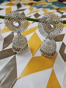 Silver Jhumka Earrings,multicolor Pecock Earring