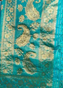 Teal &amp; Gold Embellished Saree
