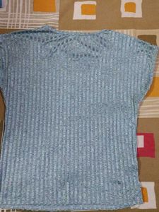 Light Blue Sequin Shoulder Top - Size M