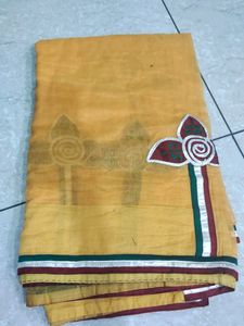Yellow Colour Cotton Patch Work Saree