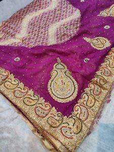 Purple Saree with Gold Embroidery