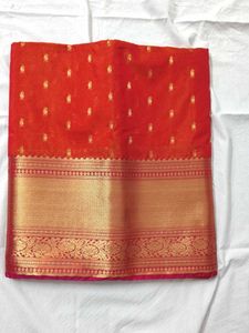 Orange &amp; Pink Pattu Saree