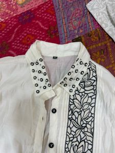White Embroidered Pant Suit