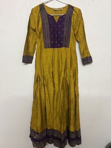 Elegant Mustard & Purple Anarkali Kurta💜