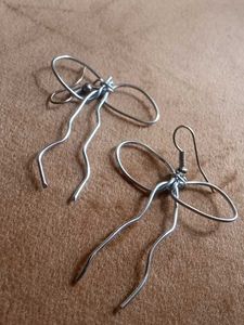 Silver Bow Dangle Earrings
