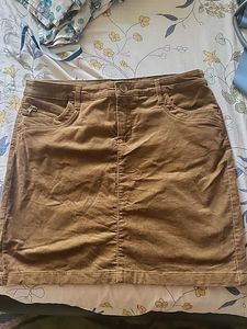 Brown Corduroy Knee Length Skirt