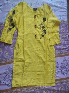 Silk Yellow Handwork Kurti