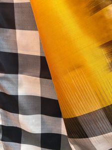 golden yellow and checkered border pure silk saree