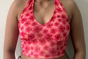 SSS Red Halter Neck Floral Top