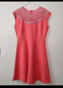 Beautiful Dress With Stone Neckline.