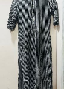 Libas: Black Striped Rayon kurta