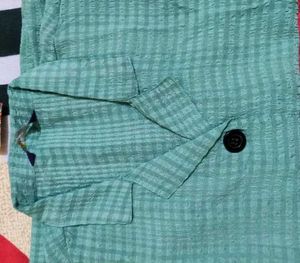 Green Puff Sleeves Boxy Shirt