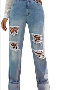 Women’s High Rise Ripped Blue Jeans