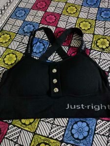 Black Sports Bra with Button Detail