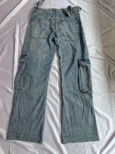 New Bershka Acid Wash Cargo Jeans