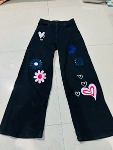 Black Floral Denim