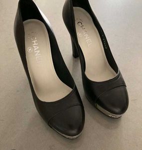 CHANEL BLACR SILVER COTED HEEL