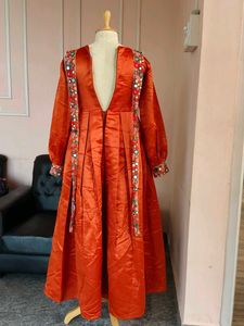 Orange Embroidered Maxi Dress