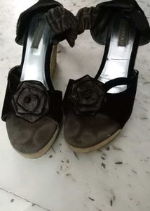 Brown And Black Flats Sandals