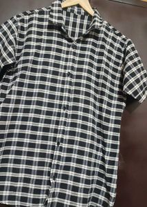 Black White Grey Check Print Shirt For 40 Chest