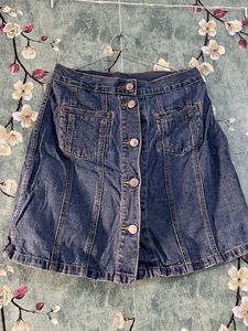 Denim Button-Front Skirt
