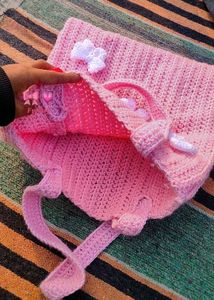 Handmade Crochet Pink Butterfly Tote