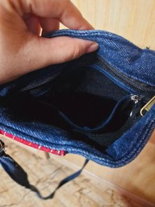 Denim Embroidered Sling Bag
