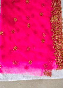Pink Net Dupatta for lehenga