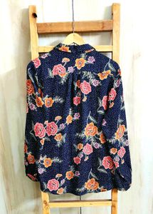Black Orange Flowers Shirt Size-44