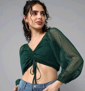 Green Sheer Sleeve Crop Top
