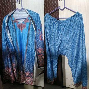 Blue Printed Kurta Set for winter