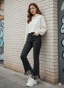 Korean Fringe Hem Denim Jeans