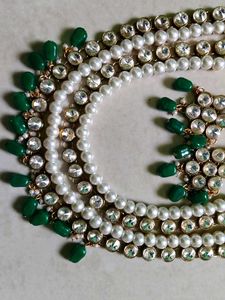 Green &amp; Pearl Necklace Earring Set