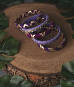 Purple &amp; Gold Beaded Bangles