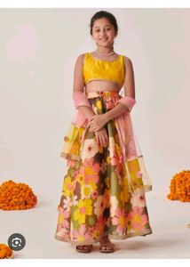 Yellow Embellished Floral Kids Lehenga 4 To 5 Yrs