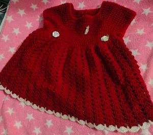 Adorable Handmade Red Crochet Dress