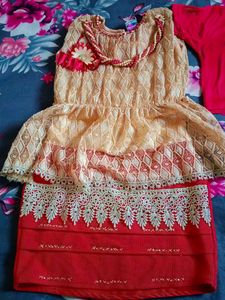 Girls&#39; Party Dress - Red &amp; Beige