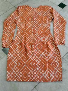 S Size Geometric Print Long Sleeve Mini Kurti