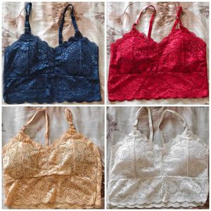 Women Lightly Padded Floral Lace Bralette Set Of 4