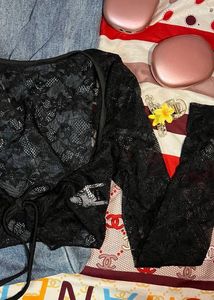 Black Lace Long Sleeve Top