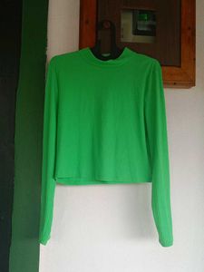 Bright Green Ribbed Mock Neck Crop Top