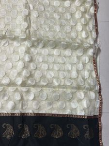 Elegant Cream Nd Black Oraganza Pattu Saree