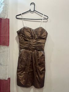 Brown Sequin Strapless Dress