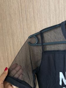 Net Black Branded Crop Top