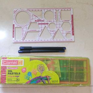 Camel Oil Pastels & Geometry Set & 2 Pentonic Pens