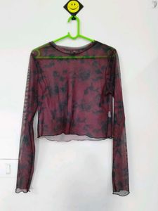 Floral Print Sheer Mesh Top